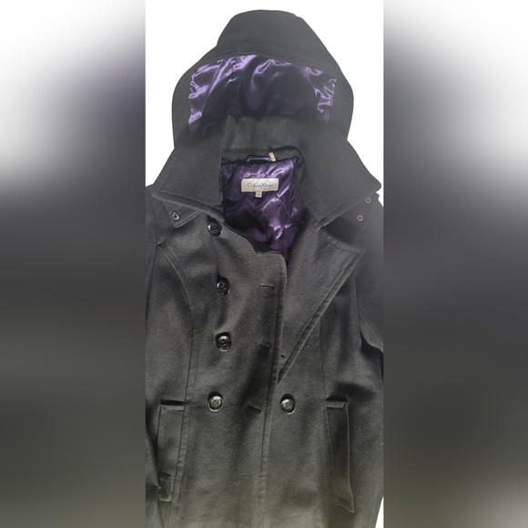 Calvin Klein Double Breasted Hooded Woolblend Peacoat With Purple Lining size 6 - Picture 6 of 16